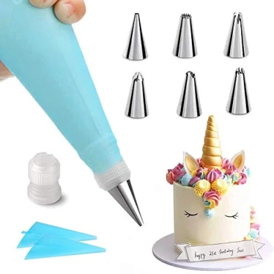 Image of Yiouou Piping Bags and Nozzles Set 9 Pcs Cake Decorating Supplies Kit with 2 Silicone Icing Cream Pastry Bag 6 nozzles,1Coupler for DIY