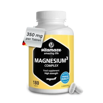 Image of Triple Magnesium Complex 350 mg 180 Vegan Tablets for 6 Months Elemental Citrate + Carbonate Oxide, Organic &amp; High Strength Supplement