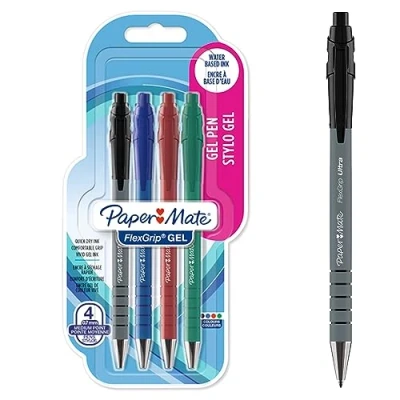 Image of Paper Mate FlexGrip Gel Pens Medium Point (0.7 mm) Black, Blue, Red &amp; Green Ink 4 Count
