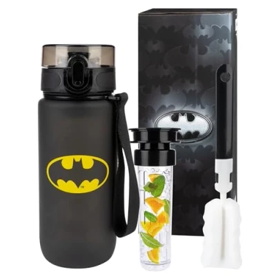 Image of MOMO WAY Drinking Bottle Tritan Water BPA Free Reusable for School Sports Fitness Gym Easy Closure Gift Men Women and Children Black Silver 600 ml