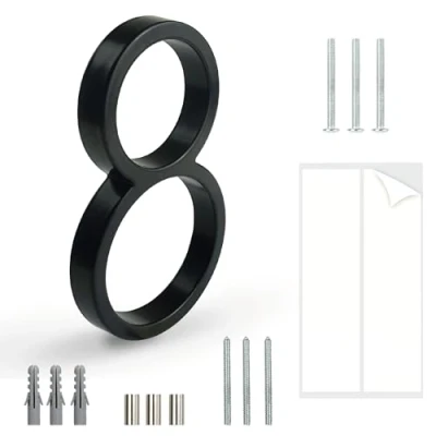 Image of HASWARE Floating House Number Sign: 5 inch Modern Door Signage Striking for Street Home Address Numerals (8, Black)