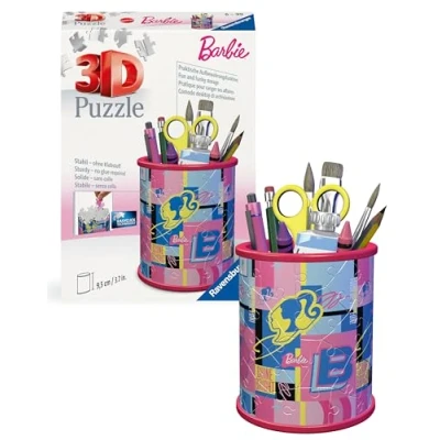 Image of Ravensburger Barbie Stationery Pencil Holder 3D Jigsaw Puzzle for Adults and Kids Age 6 Years Up 54 Pieces No Glue Required, Rosa