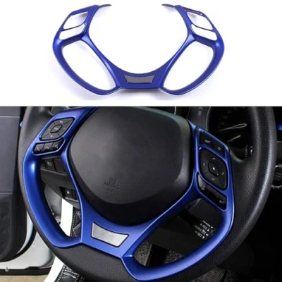 Image of MICROCK Steering Wheel Cover Trim for Toyota C HR CHR 2017 2018 2019 2020 2021, ABS Blue, 1pc