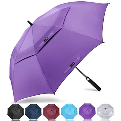 Image of ZOMAKE Large Golf Umbrella Windproof Strong 68 Inch Big Golfing Umbrellas Double Canopy Vented For Men Extra Oversize Umberella&#039;s With Strap(Purple)
