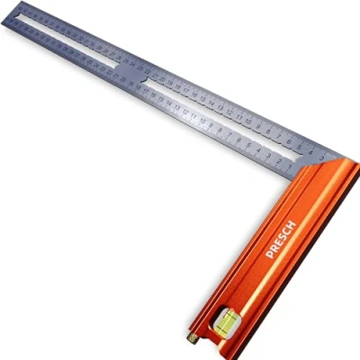 Image of Presch Try Square 400 mm Large Includes rust free marking gauge (40cm), level bubble &amp; pin 90 45 Carpenters Square, Precision Joiners Engineers