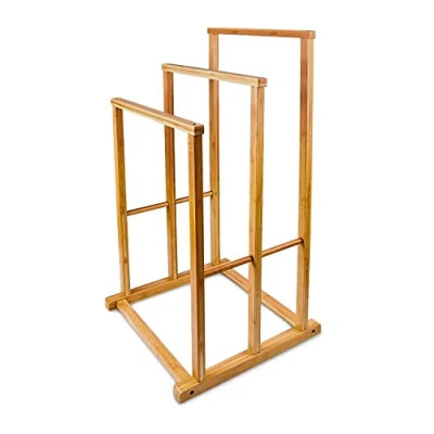 Image of Relaxdays Free Standing Bamboo Towel Holder, With 3 Rails, 82 x 40 24.5 cm, Natural Brown