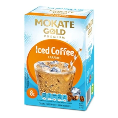 Image of Mokate Gold Iced Coffee Drink Caramel 1 Box 8 Sachets 120g