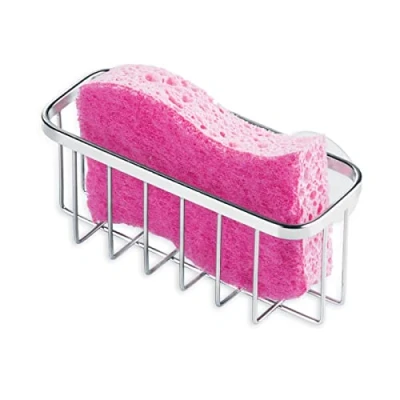Image of iDesign Sink Sponge Holder, Made of Stainless Steel with Strong Suction Cups, Kitchen Soap Silver