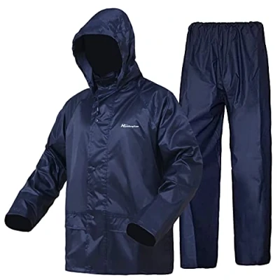 Image of WCBDUT Work Wear Rain suit for Men/Women, Lightweight Waterproof Raincoat Windproof Hooded Rainsuits Gear Jacket and Trousers Set (S, Navy Blue)