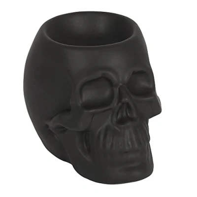 Image of Spooky Black Ceramic Skull Oil Burner 10cm x (1 Pc.) Luxurious Design, Premium Material, Aromatherapy Accessory Ideal for Home &amp; Office Decor