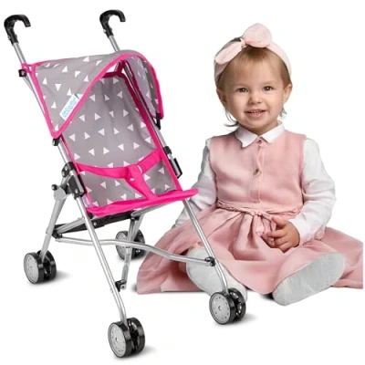 Image of Kinderplay Doll Stroller Toy Pram Baby Pushchair Dolls Buggy Handle Height 54 cm, model KP0290S