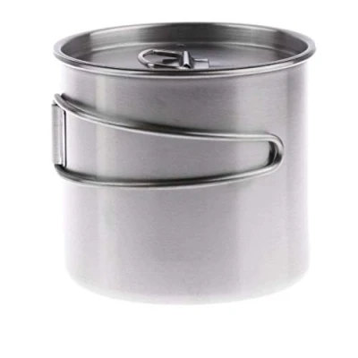 Image of Tubayia 500 ml Stainless Steel Camping Drinking Cup Bowl Cooking Pot with Folding Handle and Lid