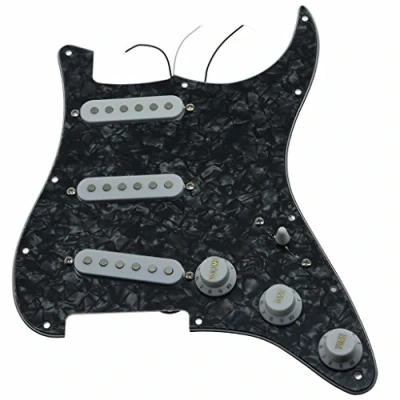 Image of Dopro Custom Loaded Strat SSS Pickguard Prewired ST With Ceramic Pickups for USA/Mexican Fender Black Pearl White Covers and Knobs