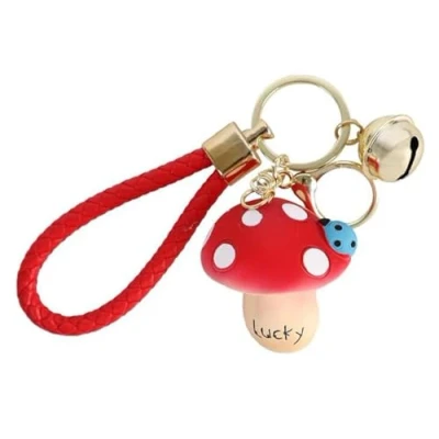 Image of CAOXIAN Cartoon Mushroom Keychain Ladybug Bag Accessories Green Bell Key Chain Purse Car Keyrings