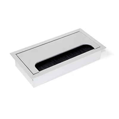 Image of Emuca Square Built in Metal Grommet for Table/Desk/worktop 160x80mm (6,2x3,14 inch), matt Anodized Aluminium