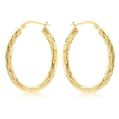 Image of Carissima Gold Women&#039;s 9ct Yellow Oval Patterned Creole Earrings