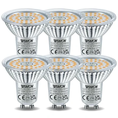 Image of WSMCN GU10 LED Bulbs Dimmable 6W, Warm White 3000K 520LM, 70W PAR16 Halogen Equivalent, Beam Angle 120, Flicker Free Spotlight, Pack of 6