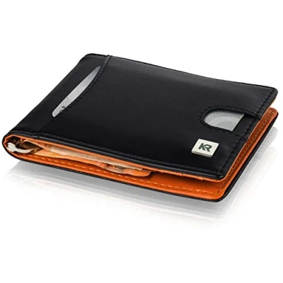 Image of KRONIFY Apollo Leather Wallet for Men with Coin Pocket and RFID Protection I Small Men&#039;s Gift Box Card Case Slim Black