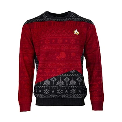 Image of Numskull Star Trek The Halls Official Unisex Knitted Jumper, Small Ugly Novelty Christmas Sweater Gift