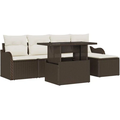 Image of vidaXL 6 Piece Garden Sofa Set with Cushions Brown Poly Rattan