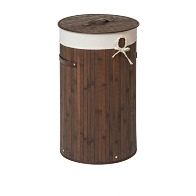 Image of Premier Housewares Kankyo Bamboo Round Laundry Hamper, Dark Brown, 36 x 60 cm