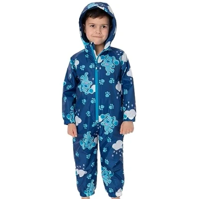 Image of Blue&#039;s Clues And You Kids Puddle Suit Navy All In One Raincoat for Boys &amp; Girls Over Graphic Zip Up Jacket Hooded Long Sleeve with Cuffs Fun Merchandise Gift Toddlers
