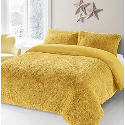 Image of Artistic Fashionista* NEW Soft Warm &amp; Cosy Teddy Bear Faux Fur Fleece CUDDLY Duvet Quilt Cover Pillowcases Bedding Set (Ochre / Mustard, Double)