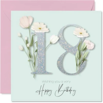 Image of 18th Birthday Cards for Women Fancy Floral Flowers Happy Card 18 Year Old Woman Daughter Auntie Colleague Sister, 145mm Bday Greeting