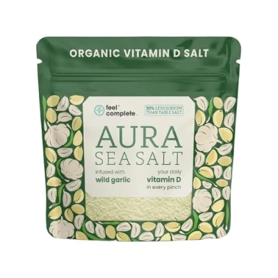 Image of Your Daily Vitamin D in Every Pinch Organic Aura Sea Salt Infused Celtic with Wild Garlic 30% Less Sodium Than Table 80g Resealable Pouch.