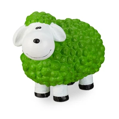 Image of relaxdays Garden Ornament Sheep, Frost proof, Weather Hand painted Decoration, In &amp; Outside Use, Green