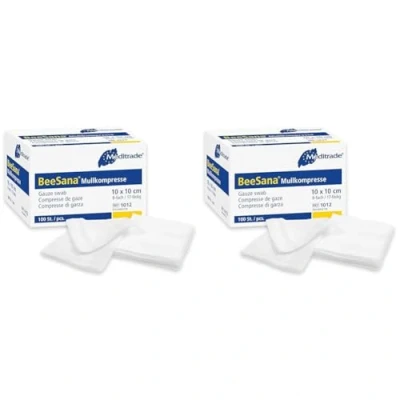 Image of Meditrade 1014Gauze Swabs with Selvedge Cutting Edges, Non Sterile Cotton, Pack of 100 (12ply) (10cmx10cm), White