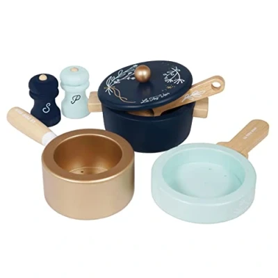 Image of Le Toy Van Educational Wooden Honeybake Pots and Pans Cooking Set Pretend Kitchen Play Kids Role Accessories,Pink