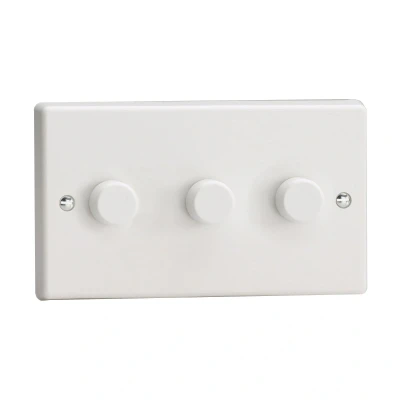 Image of Varilight Classic White, LED Dimmer Switch V Pro Series, 3 Gang (Double), 1 or 2 Way, 0 120W Watt (Trailing Edge)