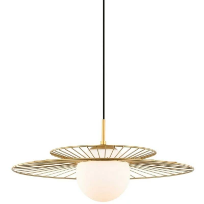 Image of Italux Lighting Modern Hanging Pendant Golden 1 Light with Gold, White Shade, E27 ITLMDM 4000/1 GD