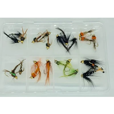 Image of Fly Fishing 24 Beadhead Buzzer Nymph Selection size 10 12 trout flies supplied in free Clip shut Box #308