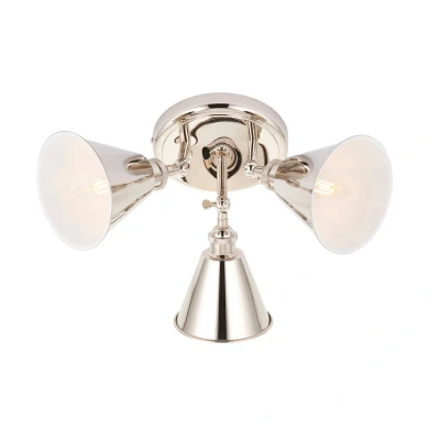 Image of Hal Multi Arm Semi Flush Ceiling Lamp Bright Nickel Plate, 3x E14