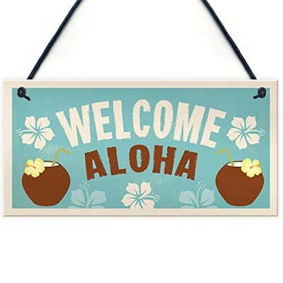 Image of RED OCEAN Tiki Bar Garden Welcome Sign Home Novelty Decor Signs Gifts