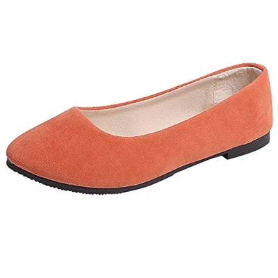 Image of Women Slip On Flat Comfortable Walking Ballerina Shoes Cute Ladies Ballet Pointed Toe Pumps Loafers Dolly Orange, 5 UK