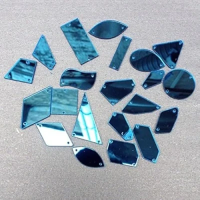 Image of Sew On Gold Acrylic Mirror Diamante Rhinestone Crystal Flat Back Beads with Hole for DIY Wedding Dress Clothing Bags Shoes Decoration Accessory (Blue)