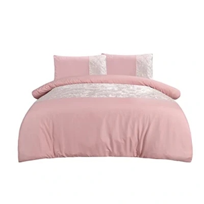 Image of Sleepdown Velvet Cuff Bedding Set Blush Double Duvet Cover and Pillowcase