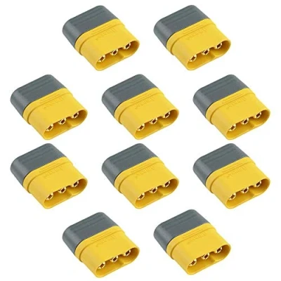 Image of 10 x Male MR60 3 Pin Gold Plated Connector with Cap 30A AMASS for RC Battery Vehicle (Pack of 10)