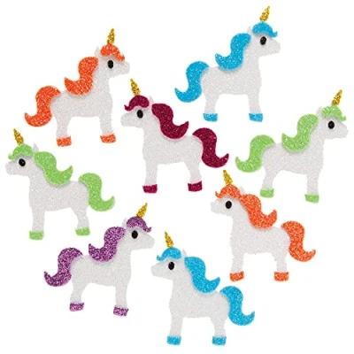 Image of Baker Ross FE272 Unicorn Glitter Foam Stickers Pack of 100, Kids Stickers, Ideal for Children&#039;s Arts and Crafts Projects, Great Card Making Scrapbook Supplies