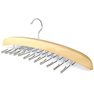 Image of The Hanger Store Wooden Tie Rack 24 Swivel Hooks for Ties Wardrobe Storage Organiser