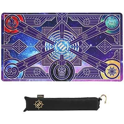 Image of ENHANCE TCG Playmat Tabletop Card with Stitched Edges, Smooth Surface, and Drawstring Travel Pouch Compatible MTG, YuGiOh, Pokemon, Lord of the Rings, other LCG Stars