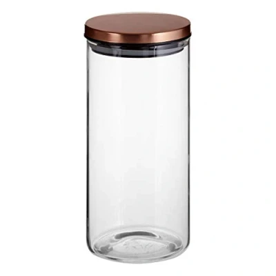 Image of Premier Housewares Freska Rose Gold Lid Glass Storage Jar 1300ml, Glass, PP Polypropylene, Silicone, Pewter, 10x10x21