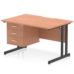 Image of Impulse 1200 x 800mm Scalloped Edge Straight Office Desk Beech Top Black Cantilever Leg Workstation 1 3 Drawer Fixed Pedestal