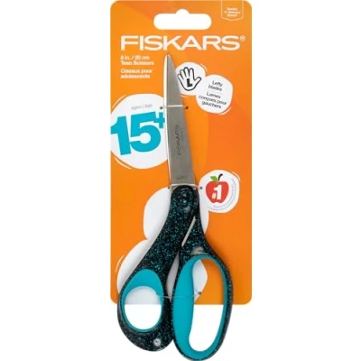 Image of Fiskars 8&quot; Left Handed Softgrip Teen Scissors for Ages 15+ School or Crafting, Back to Supplies, Blue Speckled