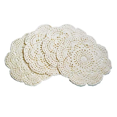 Image of Phantomon 8 Inch Doilies Crochet Round Lace Doily Handmade Placemats 100% Cotton Crocheted Coasters, Pack of 4 (Beige)