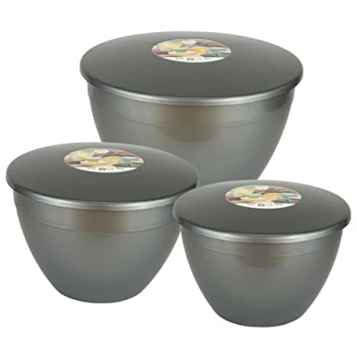 Image of Just Pudding Basins 3 Larger Bowl Sizes and Lids in 1 Set, 1x 1.5 pint (850ml), 2 (1.14lt), (1.71lt) Silver