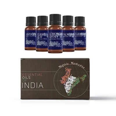 Image of Mystic Moments Essential Oils of India Oil Gift Starter Pack 5x10ml Ajowan, Curry Leaf, Lemongrass, Palmarosa, Turmeric Perfect as a